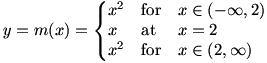 y=m(x) = x for x=2 and x^2 for all other values