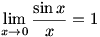 lim(x->0)(sin x)/x=1