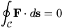 The line integral over a closed path C of F dot ds=0